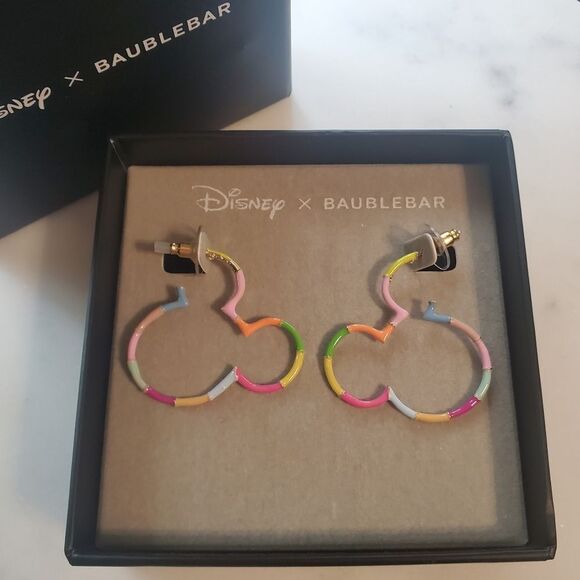Disney Mickey Rainbow Bamboo Hoop Earrings (Baublebar) - Picture 4 of 6